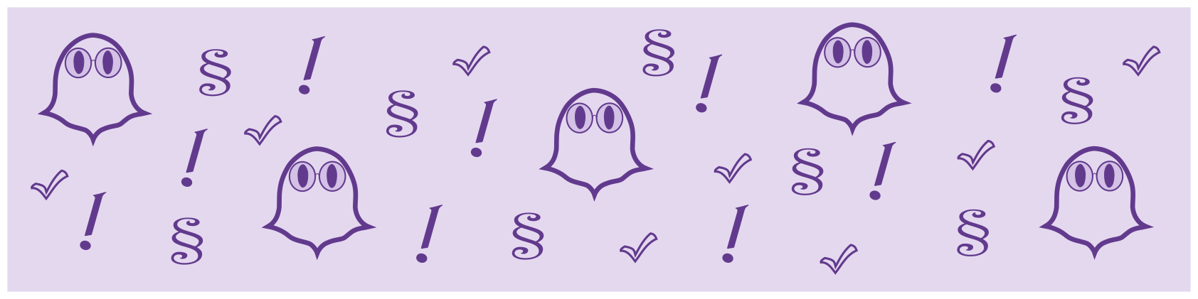 Lavendelfarbenes Header-Bild mit KLopfgeist "Interesse" für AGB, Impressum und Datenschutz | Klopfecke - Texte mit Geist
