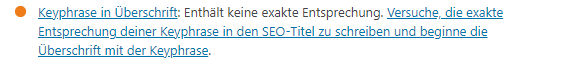 Meldung von Yoast: Keyphrase in Überschrift