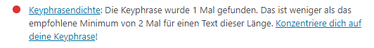 Meldung von Yoast: Keyphrasedichte