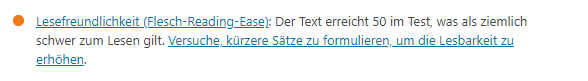 Meldung von Yoast: Lesefreundlichkeit